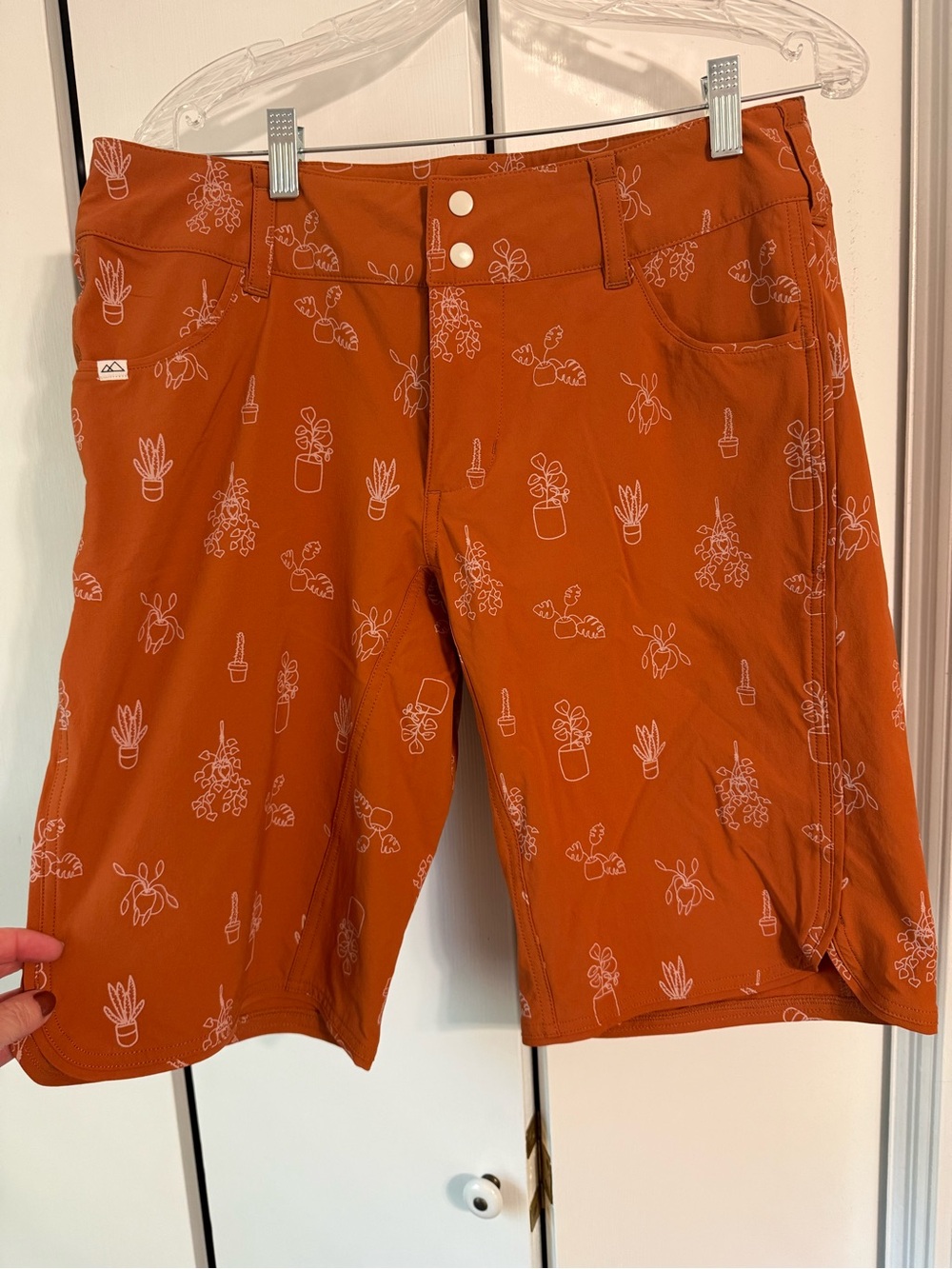 Wild Rye Women's Rust Orange Bike Shorts with White Plant Print